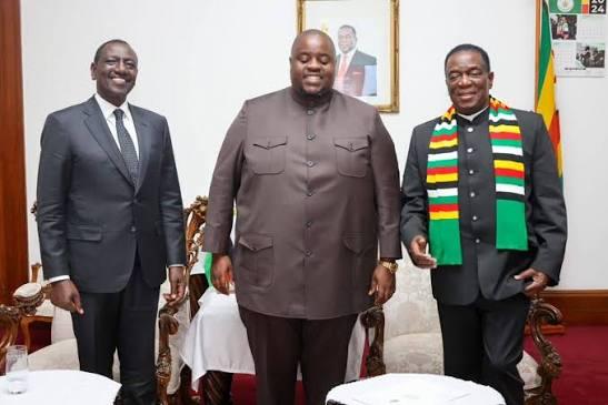 A file photo of  President William Ruto,the late Wicknell Chivayo and Zimbabwean President Emmerson Mnangagwa.
